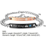 Stainless Steel Her King or His Queen Crystal Crown Charm Bracelet